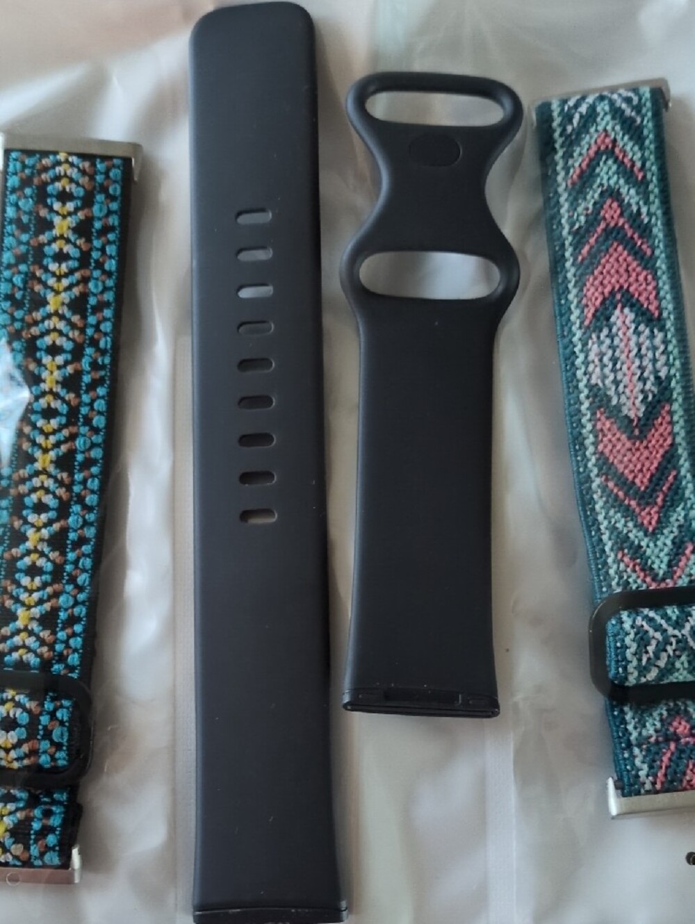 Versa 3 Interchangeable Watch Band Set- Black Silicone & Patterned Woven Straps - Picture 6 of 6